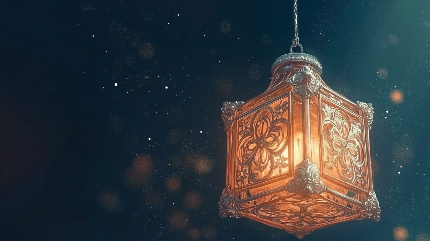 Ornate glowing lantern against a starry night sky